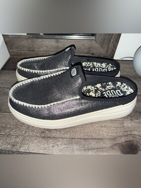 Hey Dude women Metallic Charcoal Slip-On Loafers with White Sole